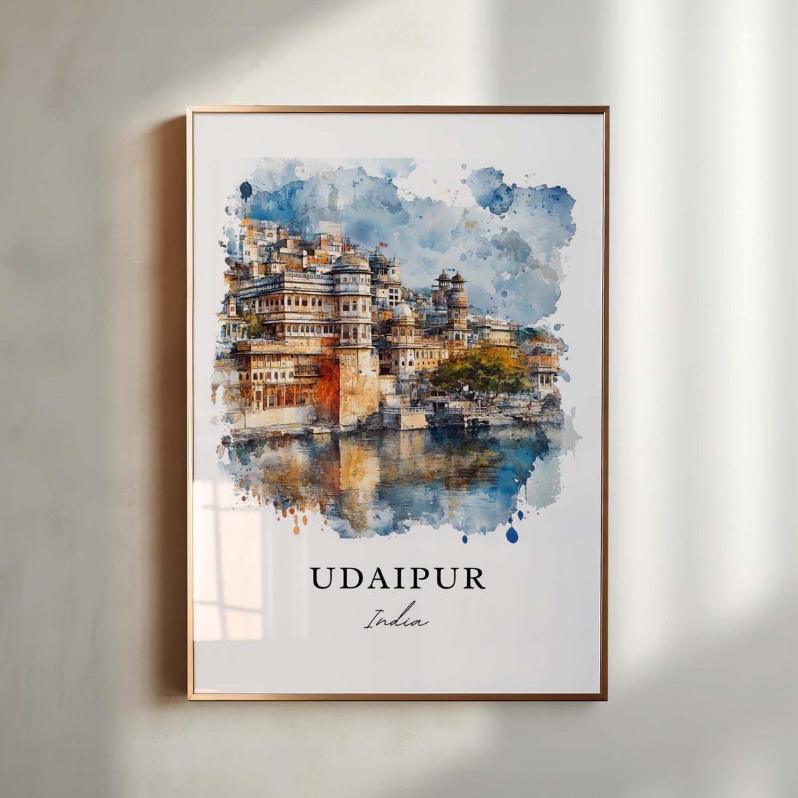 Udaipur India City Palace Lake Pichola Reflection Watercolor Poster