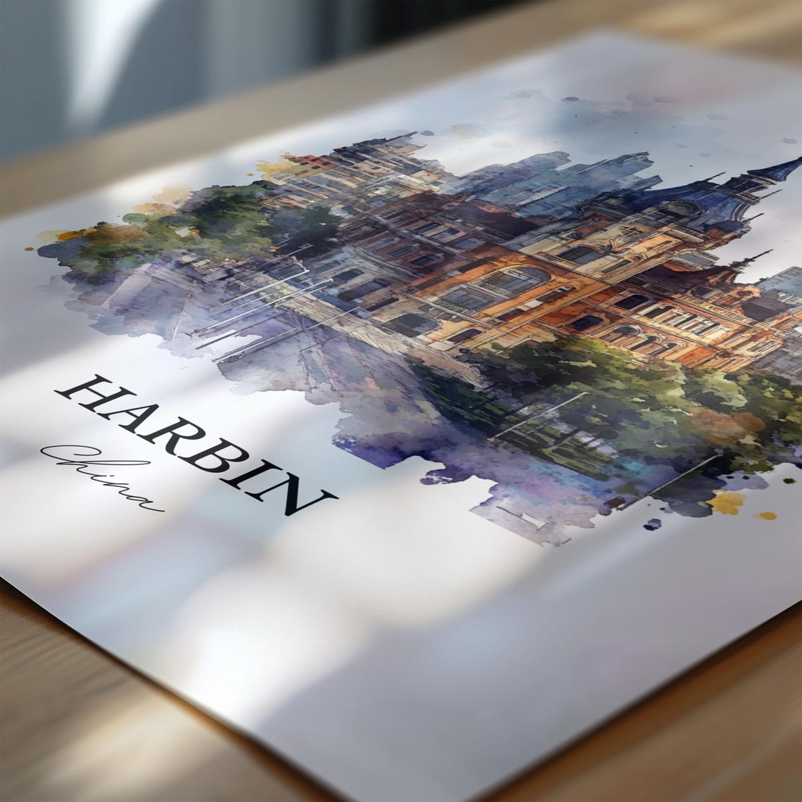 Harbin China Watercolor Historic Building City Skyline Art Poster - Image 7