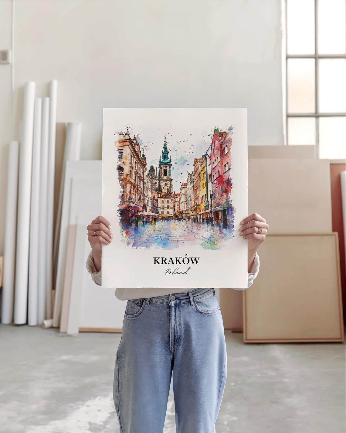 Krakow Poland Old Town Church Square Watercolor Travel Poster - Image 5