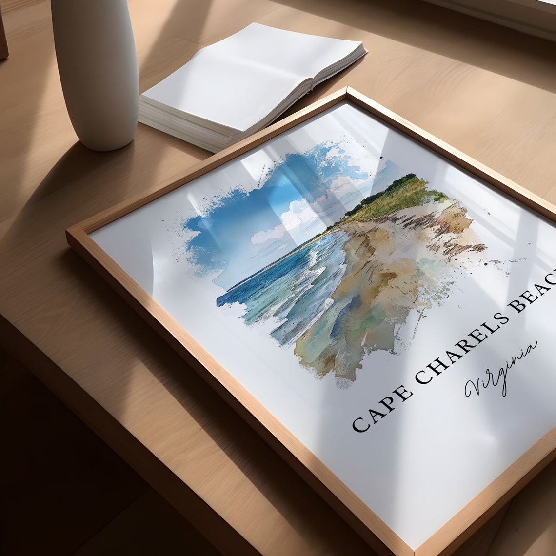 Cape Charles Beach Virginia Watercolor Ocean Shoreline Poster - Image 5