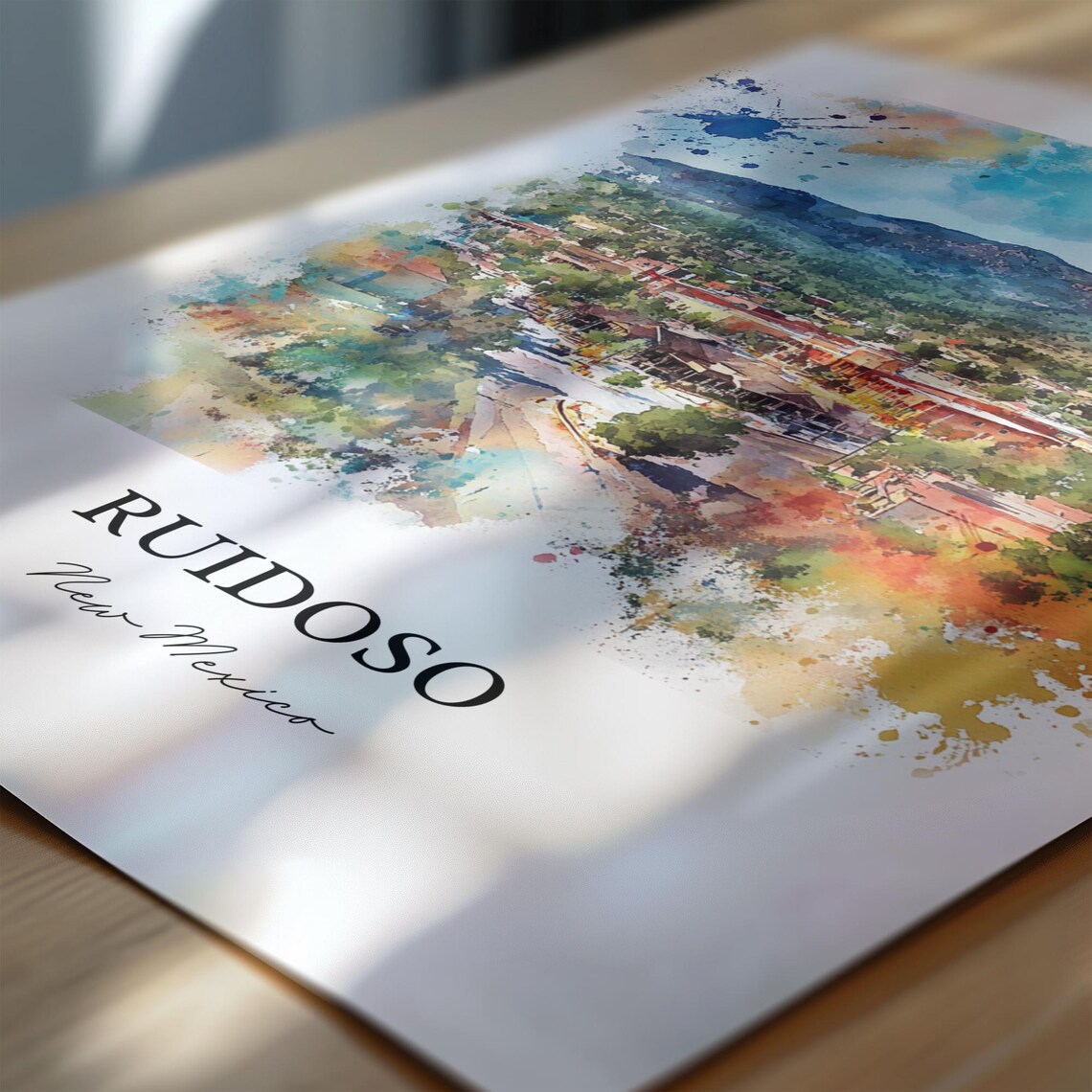 Ruidoso New Mexico Watercolor Mountain Town Valley Scene Poster - Image 6