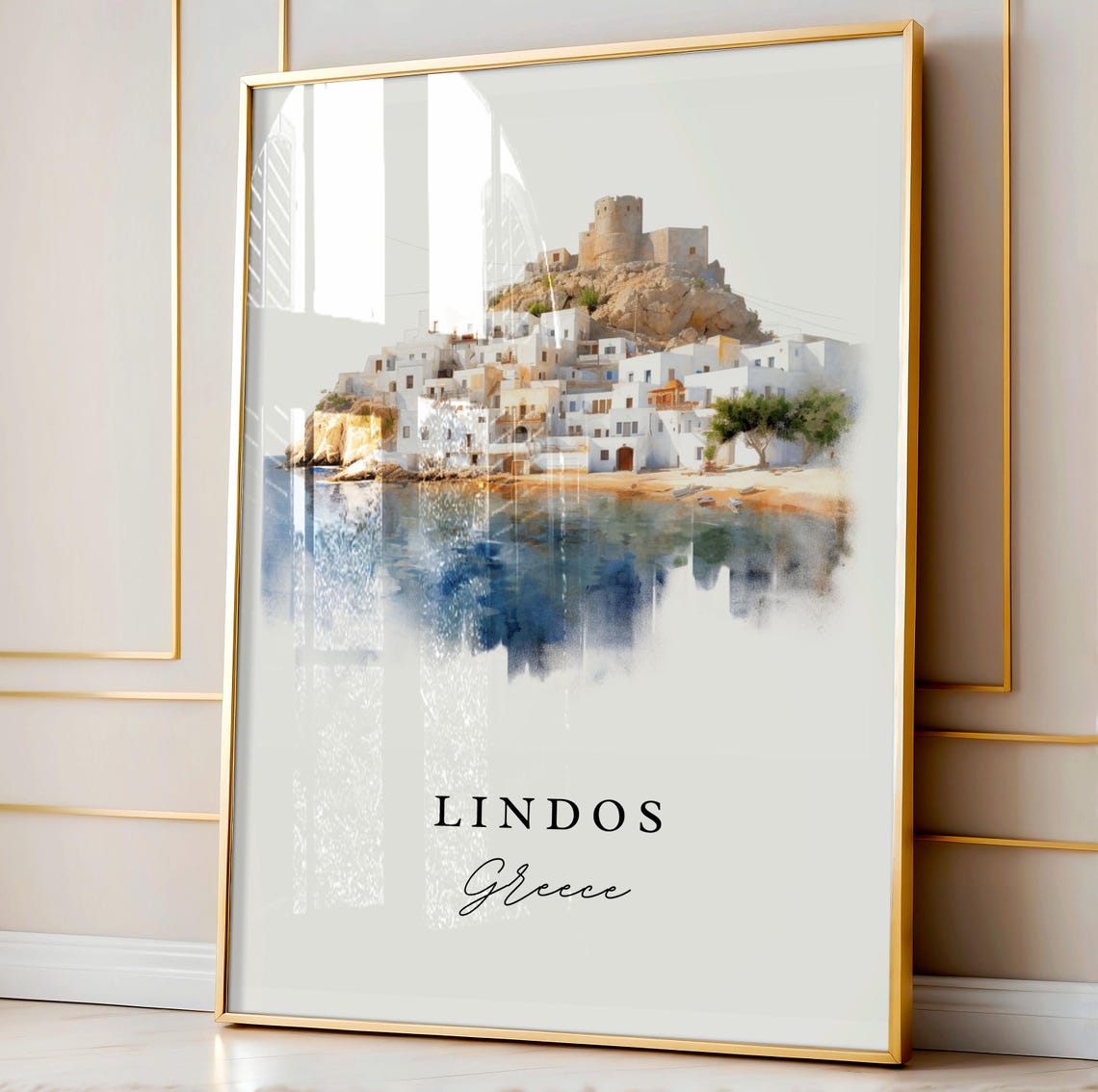 Lindos Greece Travel Poster, Custom Text Personal - Image 4