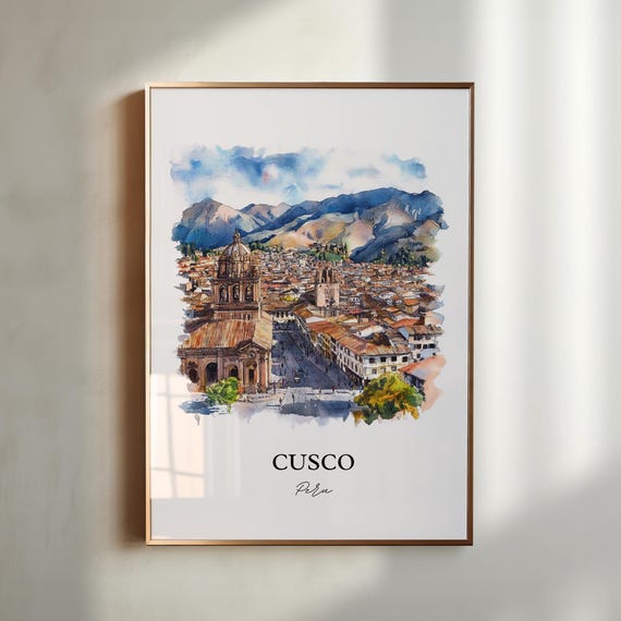 Cusco Peru Wall Art Print Watercolor Gift Travel Poster Housewarming