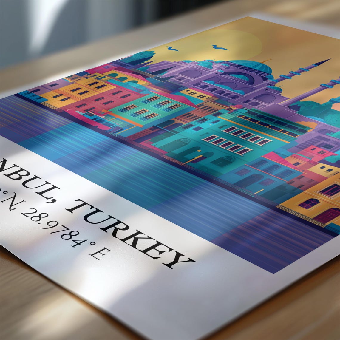 Istanbul Turkey Mosque Minarets Sunset Waterfront Retro Style Poster - Image 6