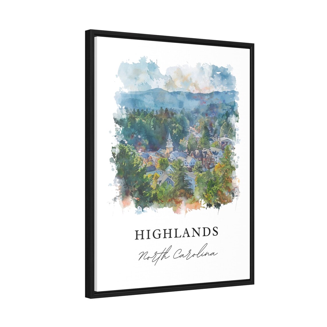 Highlands North Carolina Watercolor Mountain Town Scene Poster - Image 2