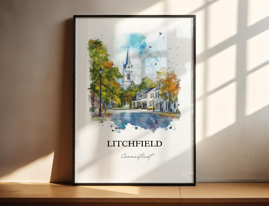Litchfield Connecticut New England Church Street Watercolor Poster