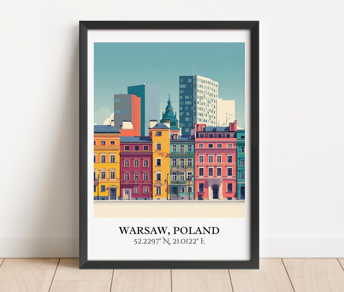 Warsaw Poland Retro Old Town Row Houses Vintage Travel Decor Poster - Image 2