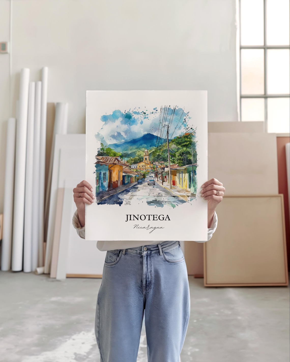 Jinotega Nicaragua Colorful Highland Town Street Watercolor Poster - Image 4
