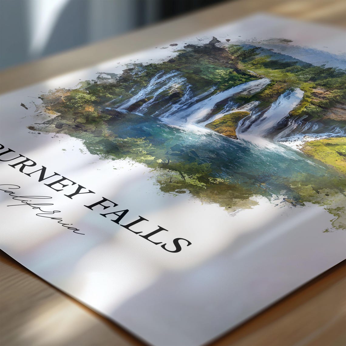 Burney Falls California Shasta County Cascade Watercolor Travel Poster - Image 6