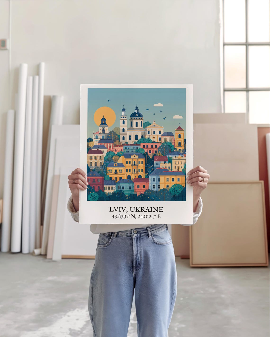 Lviv Ukraine Old Town Church Domes Sunset Retro Travel Poster - Image 3