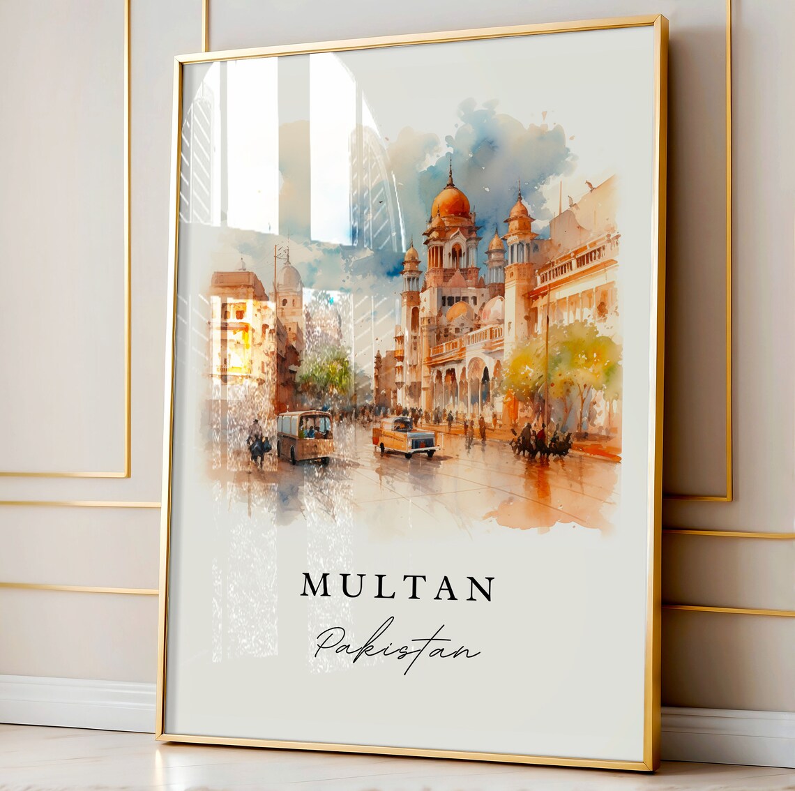 Multan Pakistan Watercolor Old City Street Shrine Travel Poster - Image 4