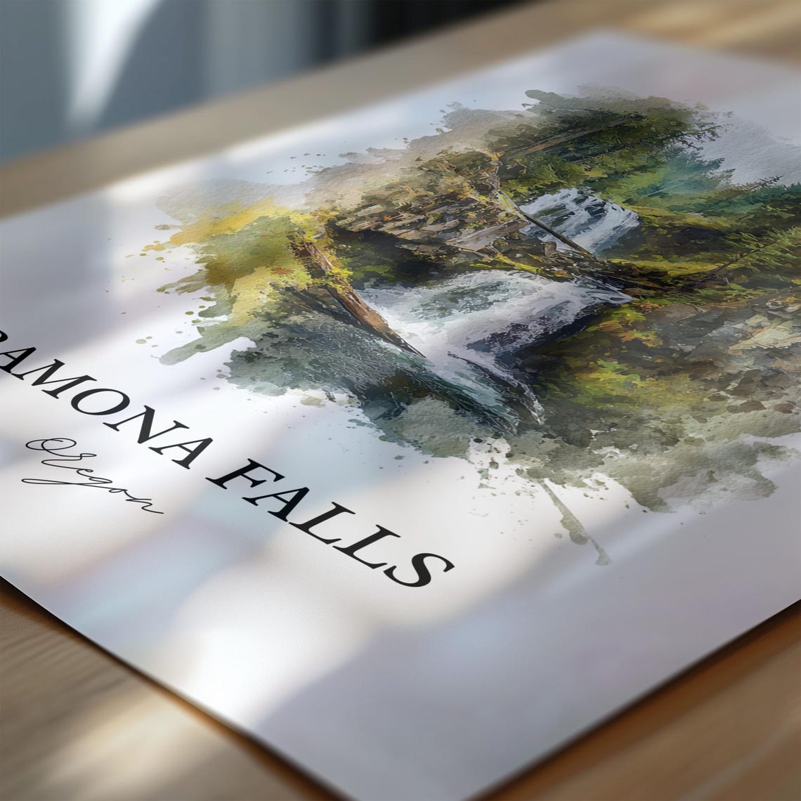 Ramona Falls Oregon Mount Hood Forest Waterfall Watercolor Poster - Image 6
