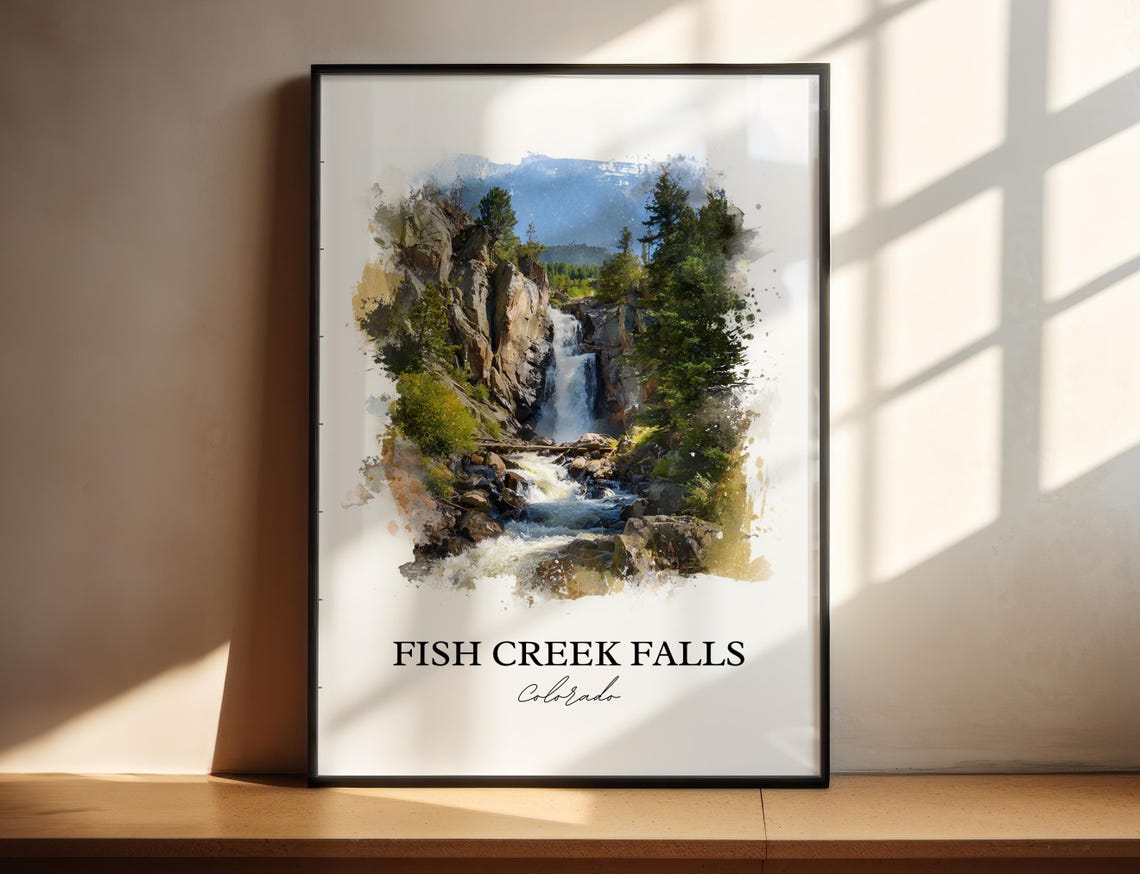 Fish Creek Falls Colorado Pine Forest Cascade Watercolor Poster