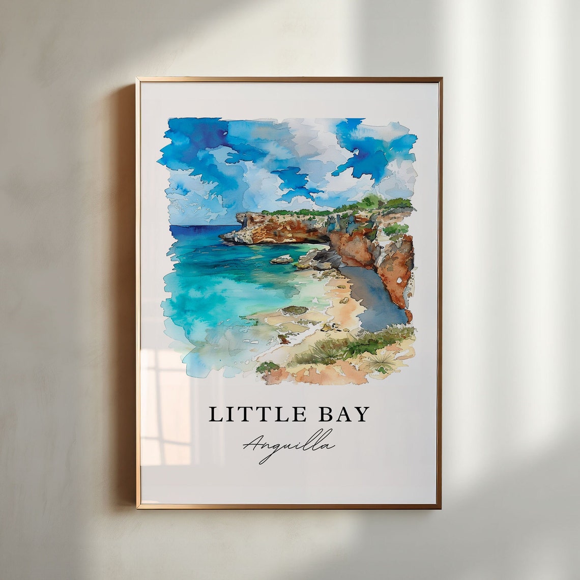 Little Bay Anguilla Watercolor Turquoise Bay Red Cliffs Poster