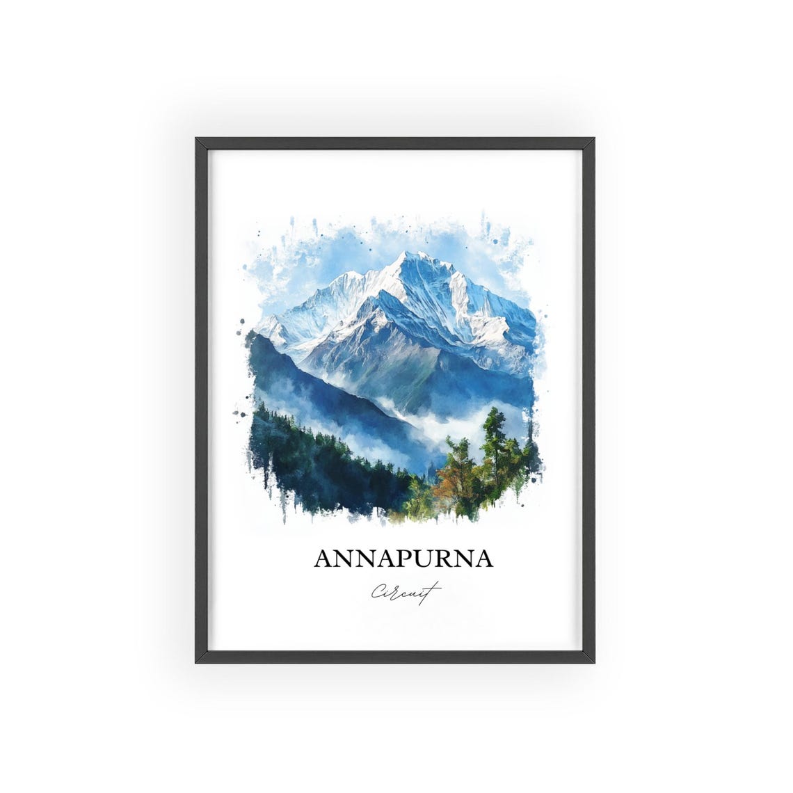 Annapurna Circuit Nepal Watercolor Snow Peak Trekking Travel Poster - Image 2