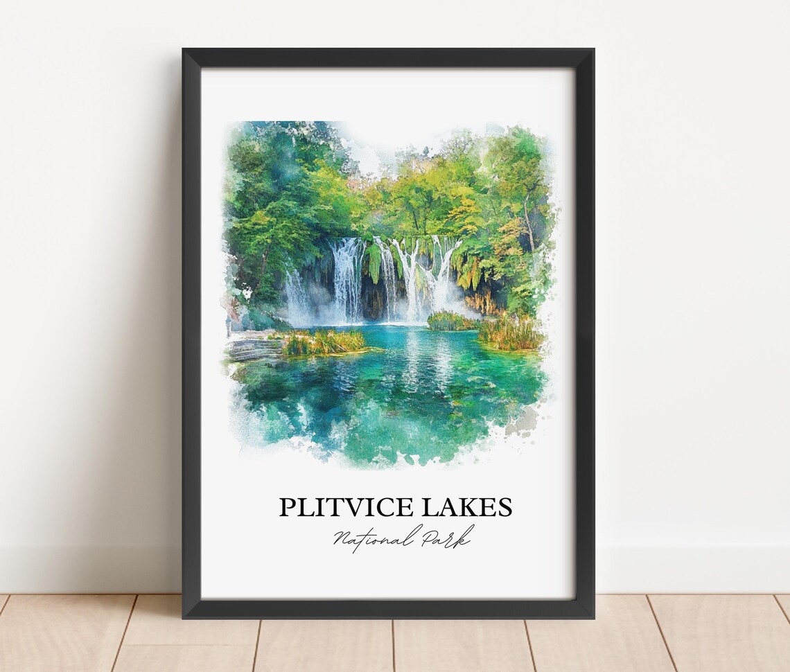 Plitvice Lakes Croatia Waterfall Lake Watercolor Travel Poster - Image 5