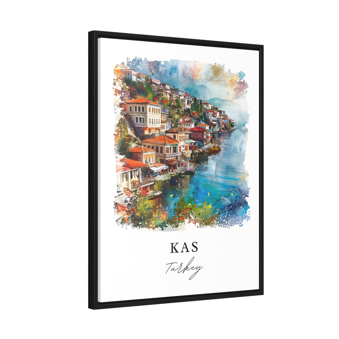 Kas Turkey Watercolor Mediterranean Coastal Town Seaside Poster - Image 2