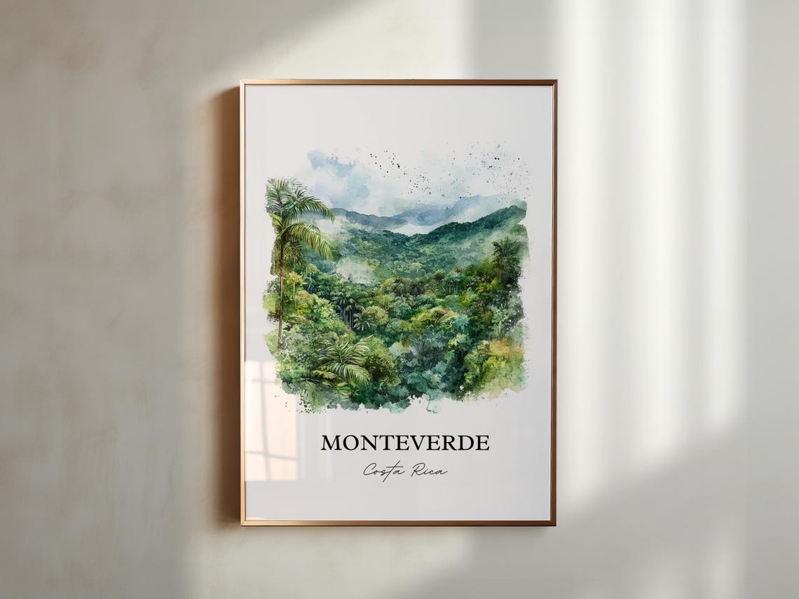 Monteverde Costa Rica Watercolor Cloud Forest Mountains Poster - Image 3