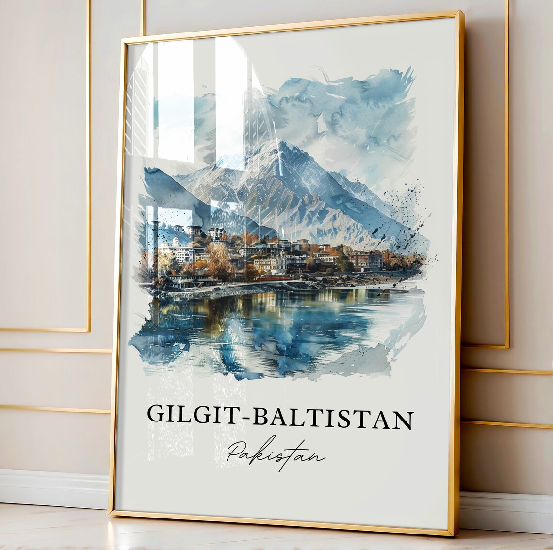 Gilgit Baltistan Pakistan Snow Peaks Lake Watercolor Travel Poster - Image 4