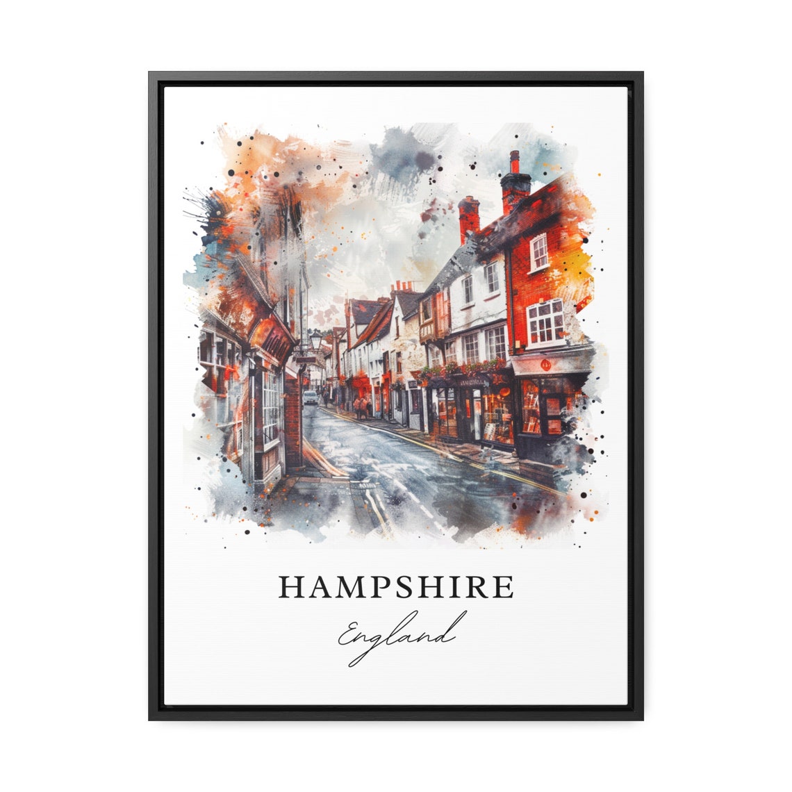 Hampshire England Watercolor Brick High Street Charming Shops Poster - Image 3