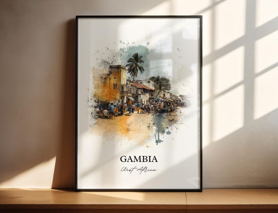 Gambia Wall Art West Africa Print Watercolor Gift Travel Poster Housewarming