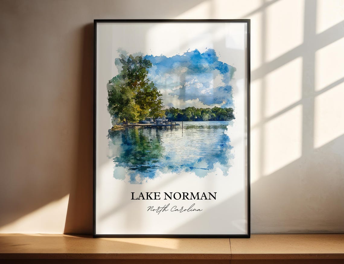 Lake Norman North Carolina Tree Framed Lake Docks Watercolor Poster