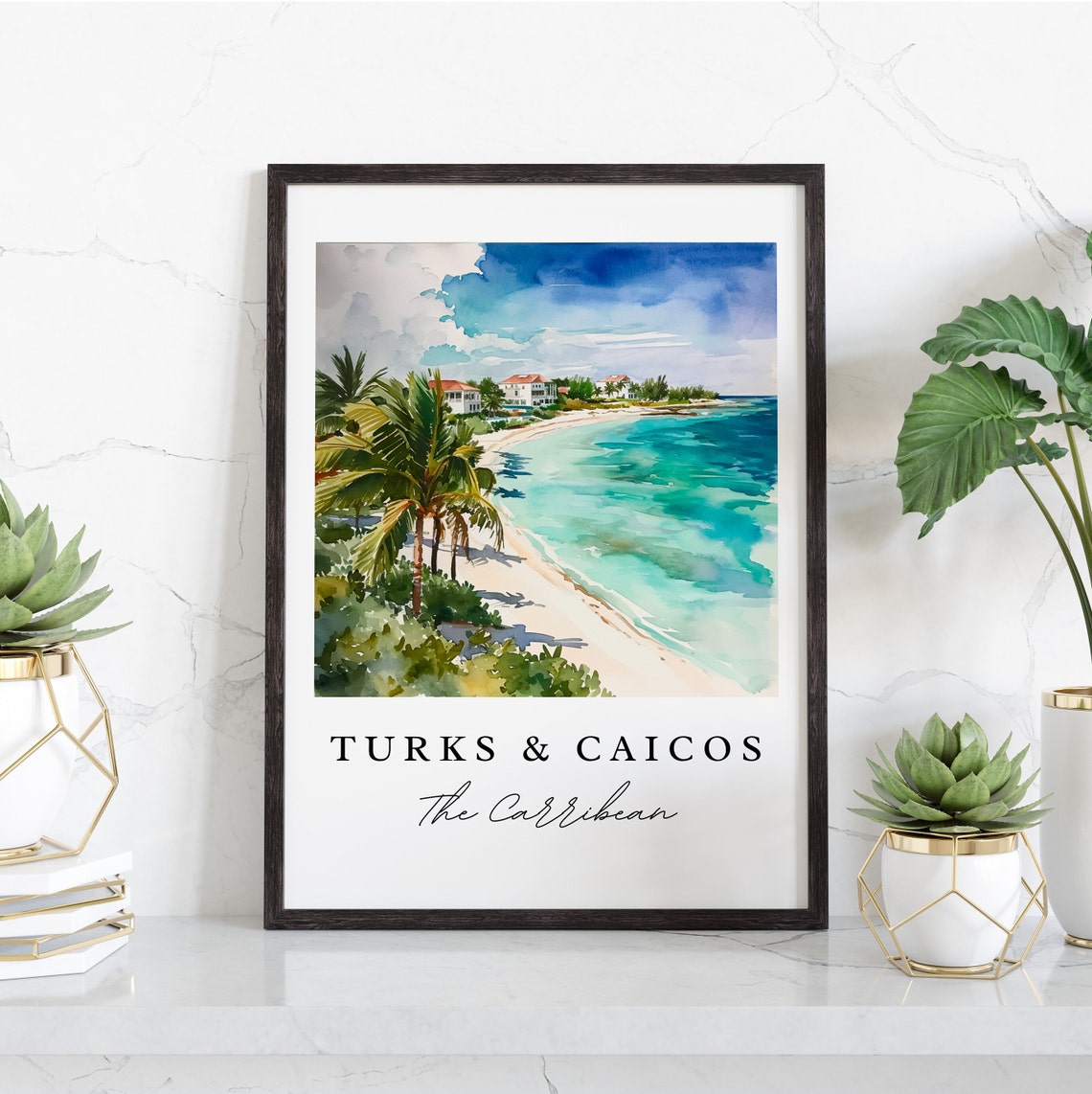 Turks and Caicos Caribbean Island Tropical Beach Watercolor Poster - Image 2