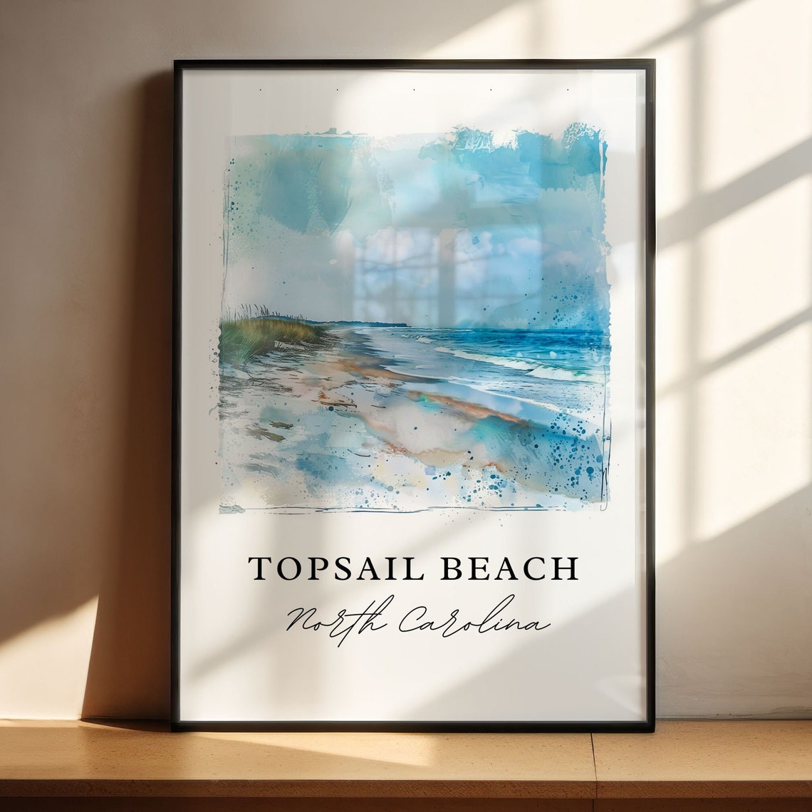 Topsail Beach North Carolina Watercolor Waves Shore Scene Print