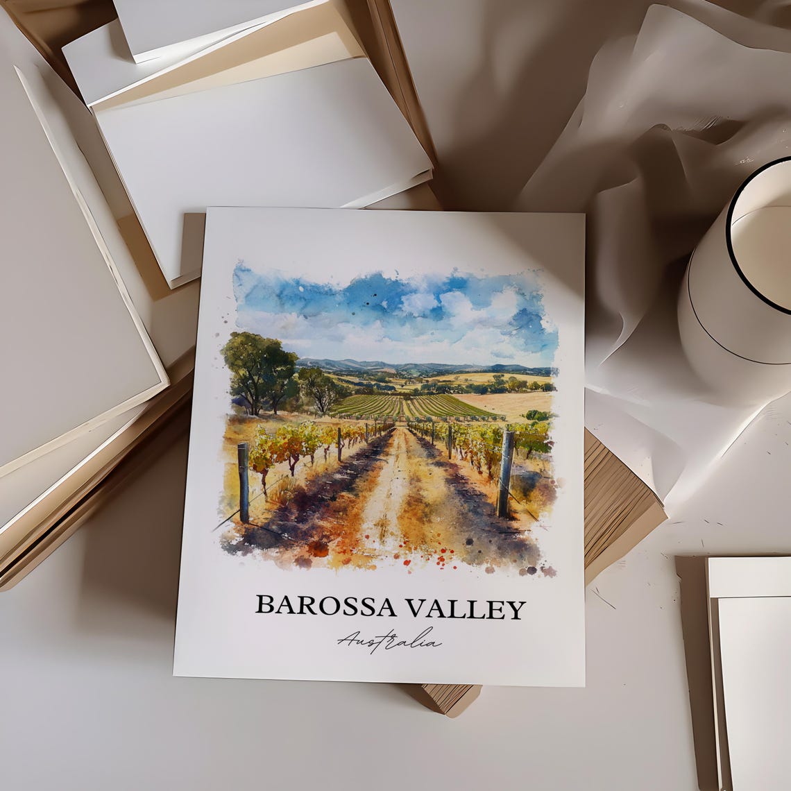 Barossa Valley Australia Vineyard Landscape Watercolor Rustic Poster - Image 2