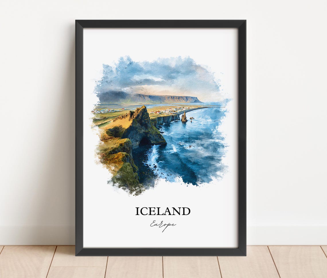 Iceland Watercolor Travel Poster, Art Print - Image 2