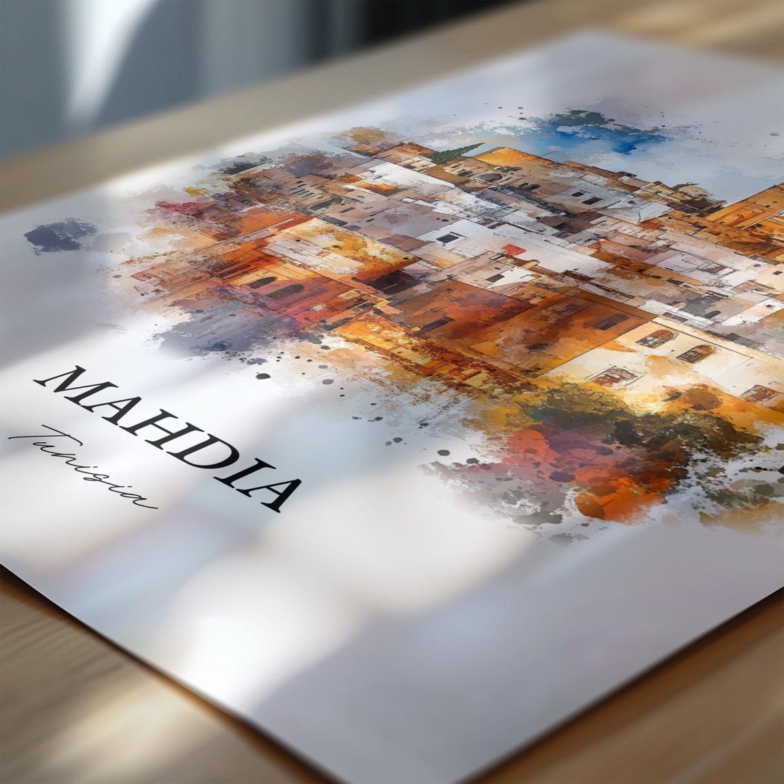 Mahdia Tunisia Historic Old Town Watercolor Souvenir Travel Poster - Image 6