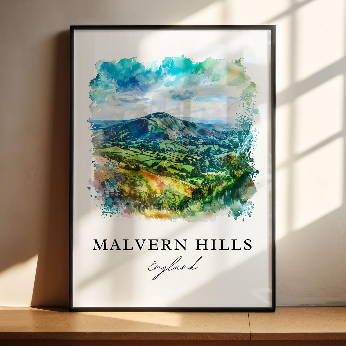 Malvern Hills England Rolling Green Hills Watercolor Travel Poster - Image 4