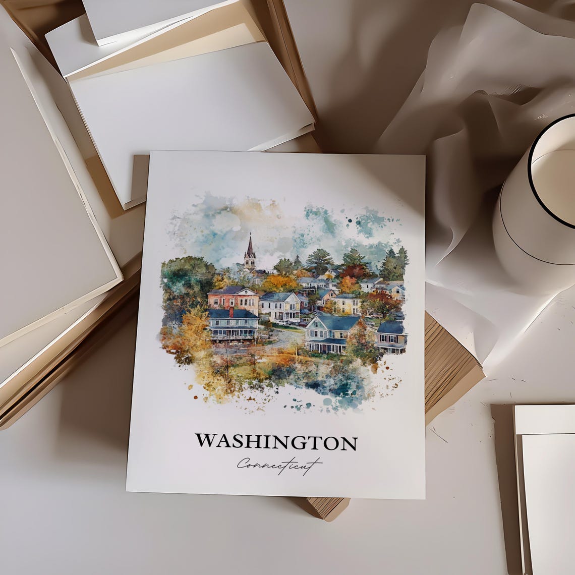 Washington Connecticut Village Spire Watercolor Travel Gift Poster - Image 2