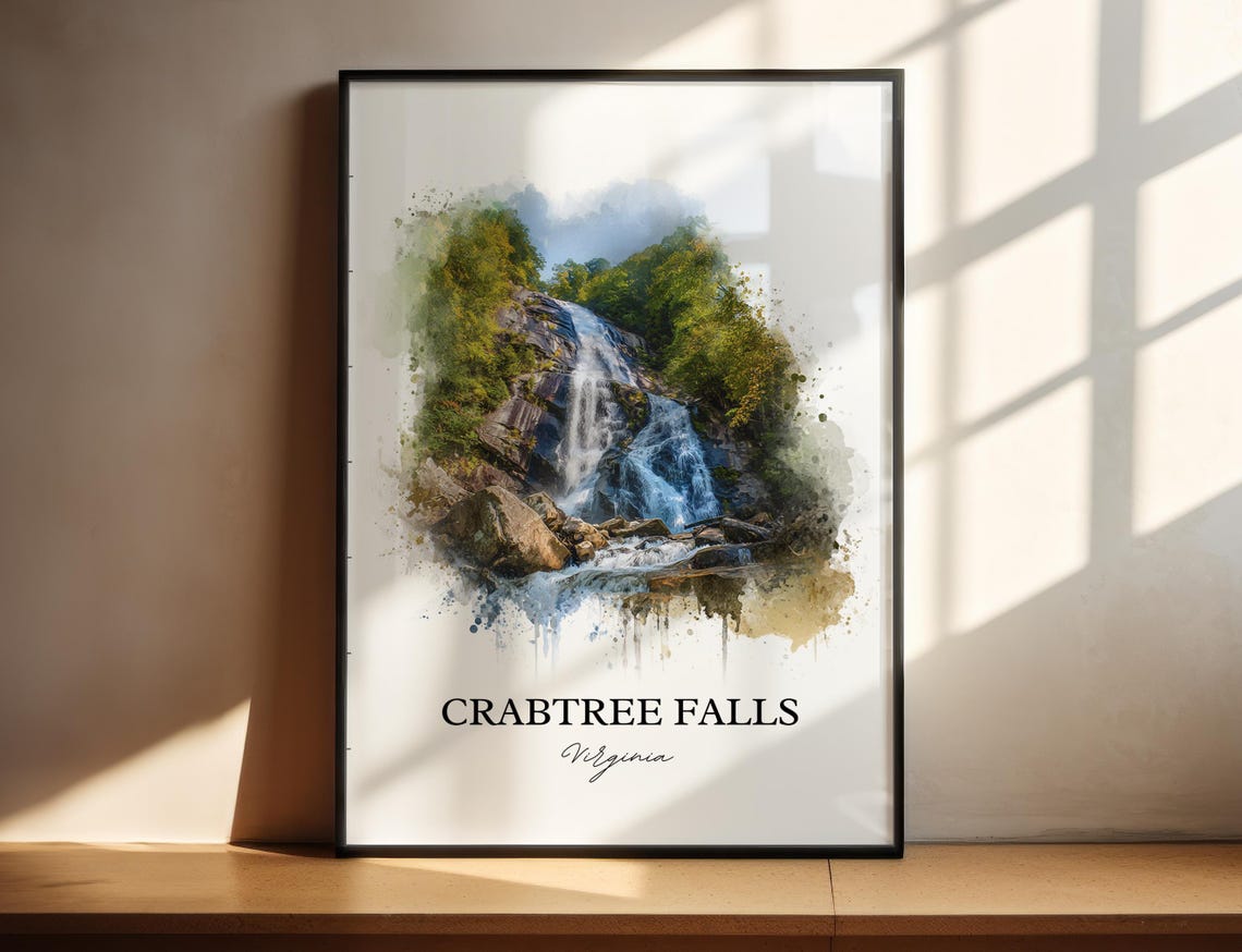 Crabtree Falls Virginia Tall Rock Face Cascade Watercolor Poster