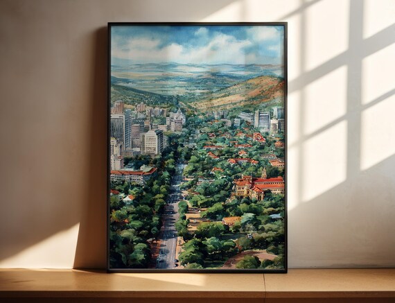 Pretoria Watercolor Art Travel Print Sa Artwork Skyline Decor South Africa Wall