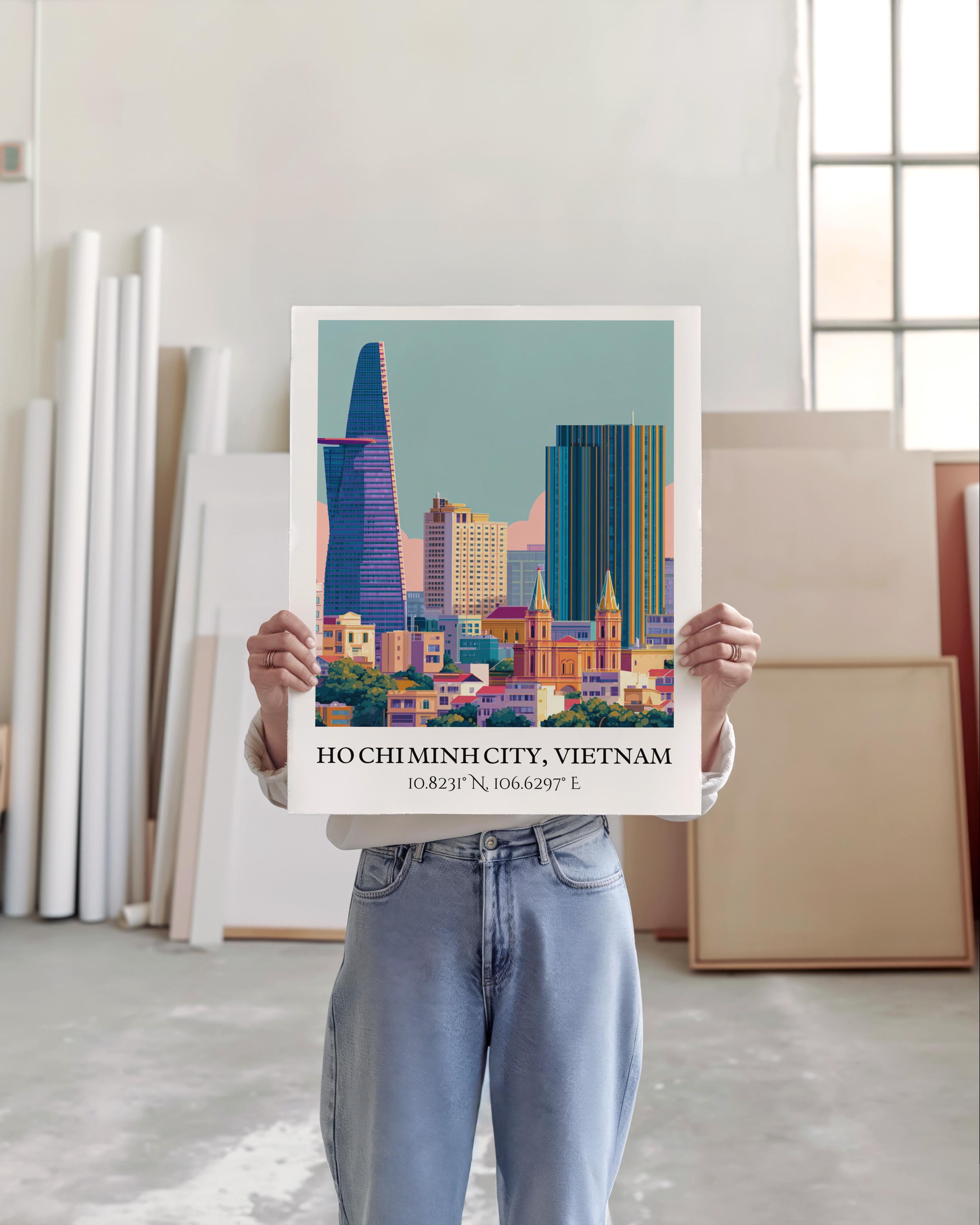 Ho Chi Minh City Vietnam Skyline Cathedral Spires Travel Art Poster - Image 4