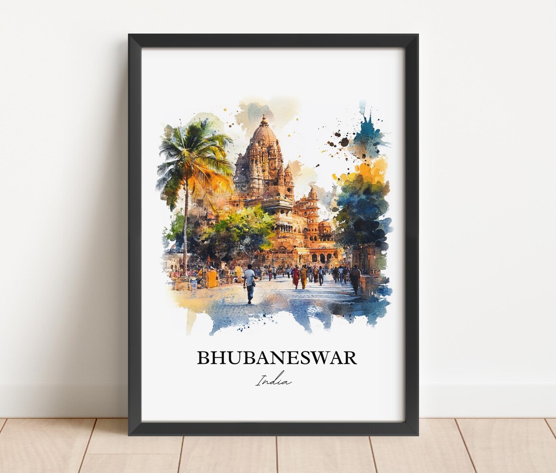 Bhubaneswar India Watercolor Ancient Temple Street Scene Poster - Image 6