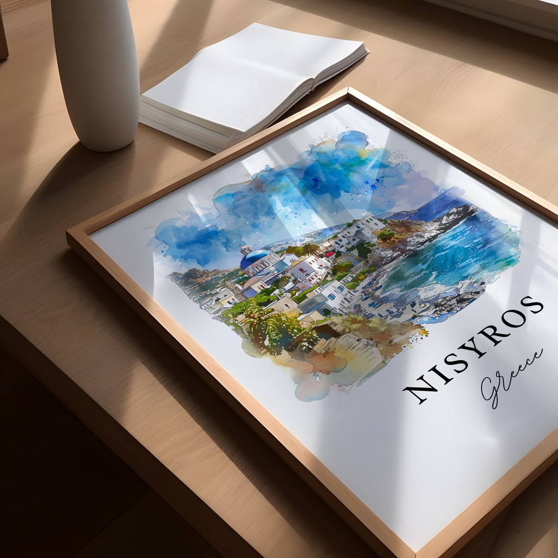 Nisyros Greece Watercolor Travel Poster, Island Art - Image 5