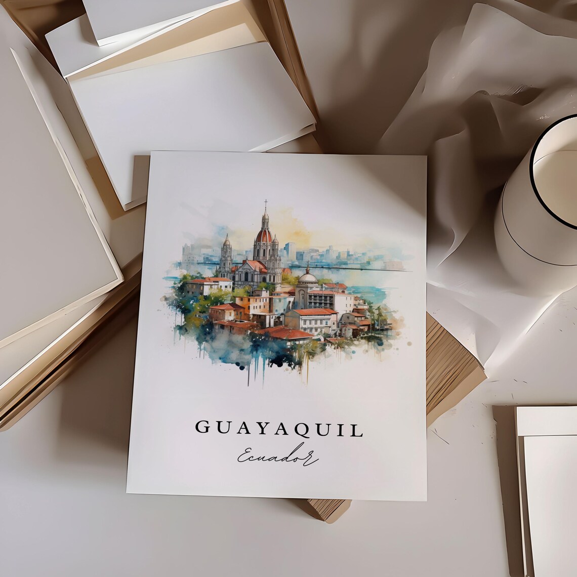 Guayaquil Ecuador Cathedral Riverfront City Watercolor Travel Poster - Image 6