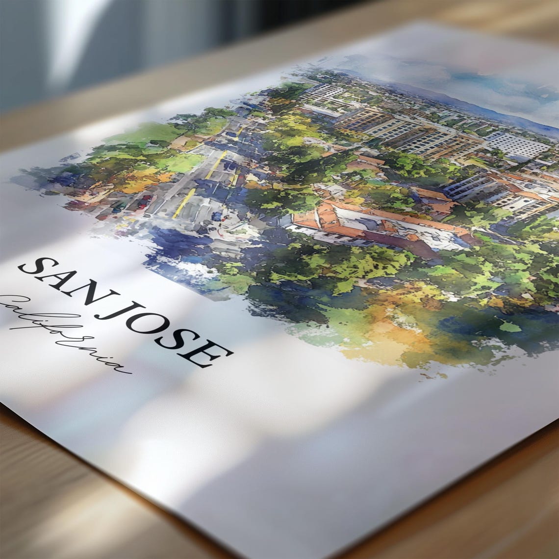 San Jose California Aerial Streetscape Watercolor City Poster - Image 6