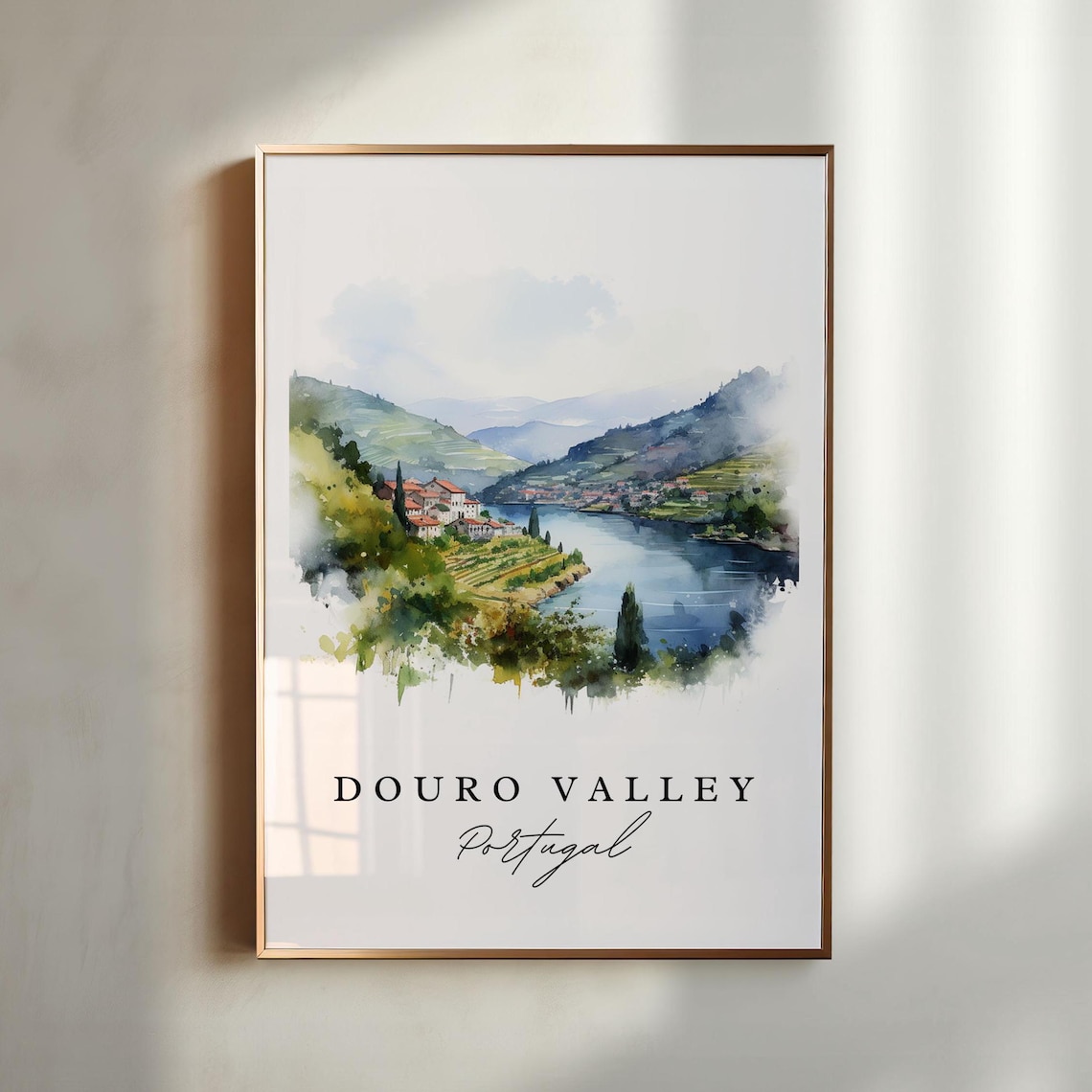 Douro Valley Portugal Vineyard River Watercolor Travel Poster