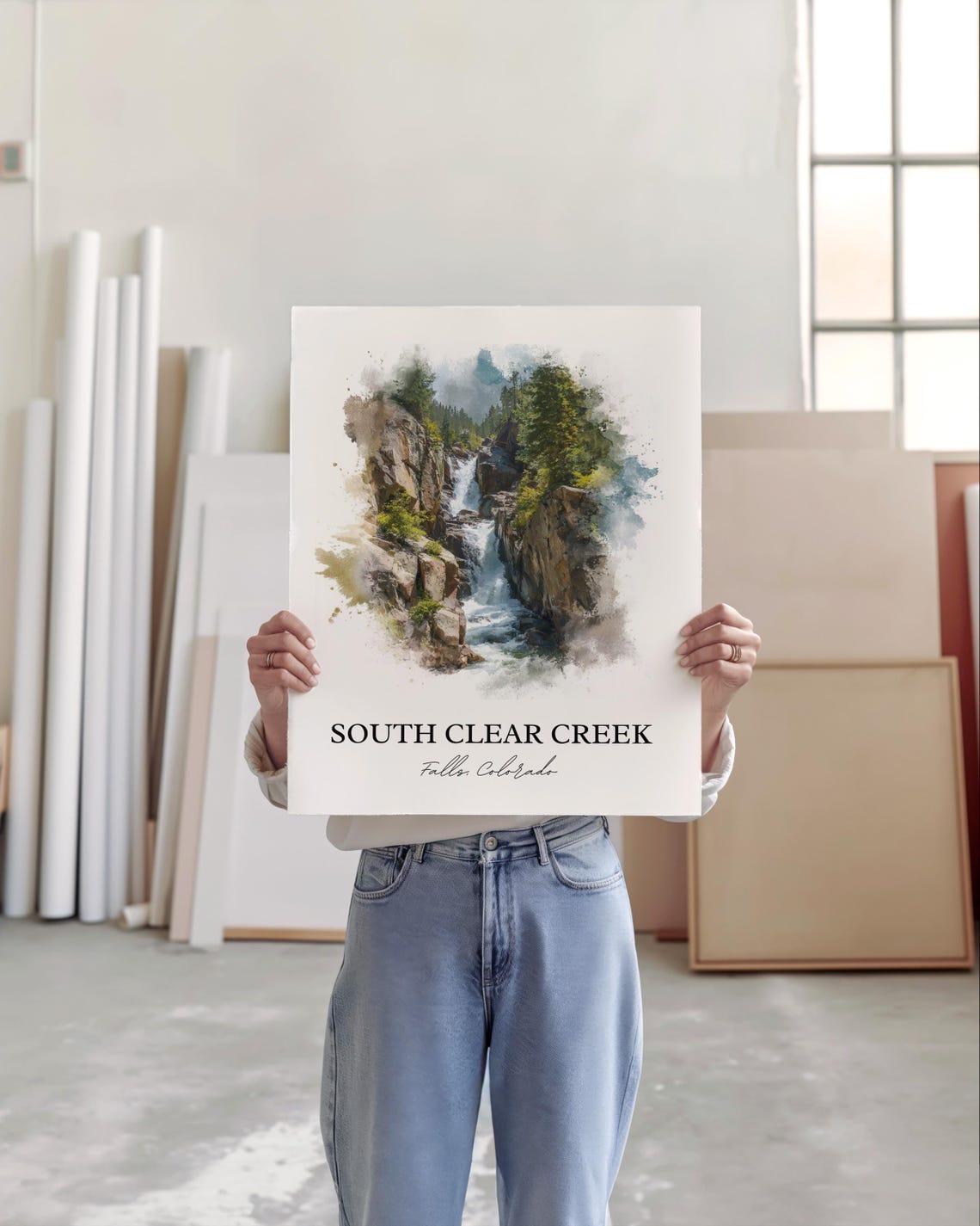 South Clear Creek Falls Colorado Tiered Gorge Watercolor Poster - Image 4