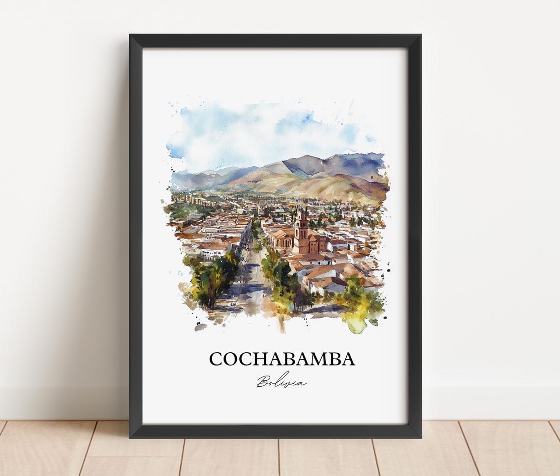 Cochabamba Bolivia Watercolor City Panorama Cathedral Poster - Image 4