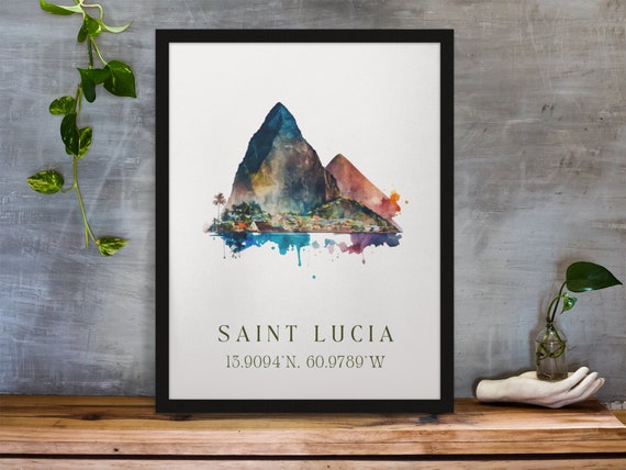 Saint Lucia Traditional Travel Art St Lucia Caribbean Poster Wedding Gift Birthday Present Custom Text Personalised Gift