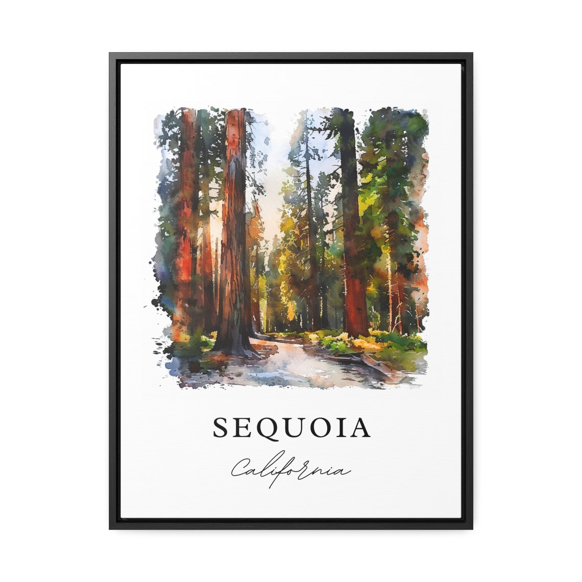 Sequoia California Redwood Forest Trail Watercolor Nature Poster - Image 3