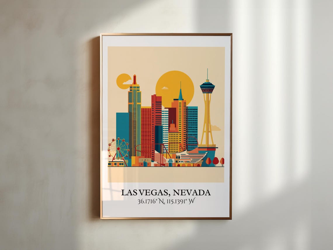 Las Vegas Nevada Strip Skyline Stratosphere Tower Retro Travel Poster - Image 2