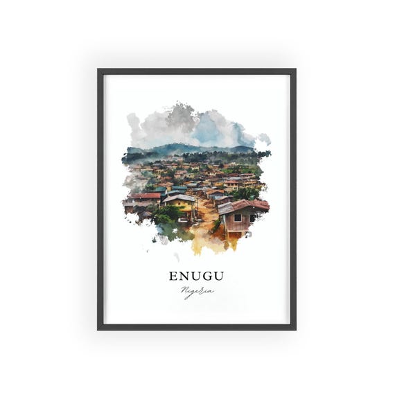 Enugu Nigeria Wall Art Print Watercolor Gift Travel Poster Housewarming