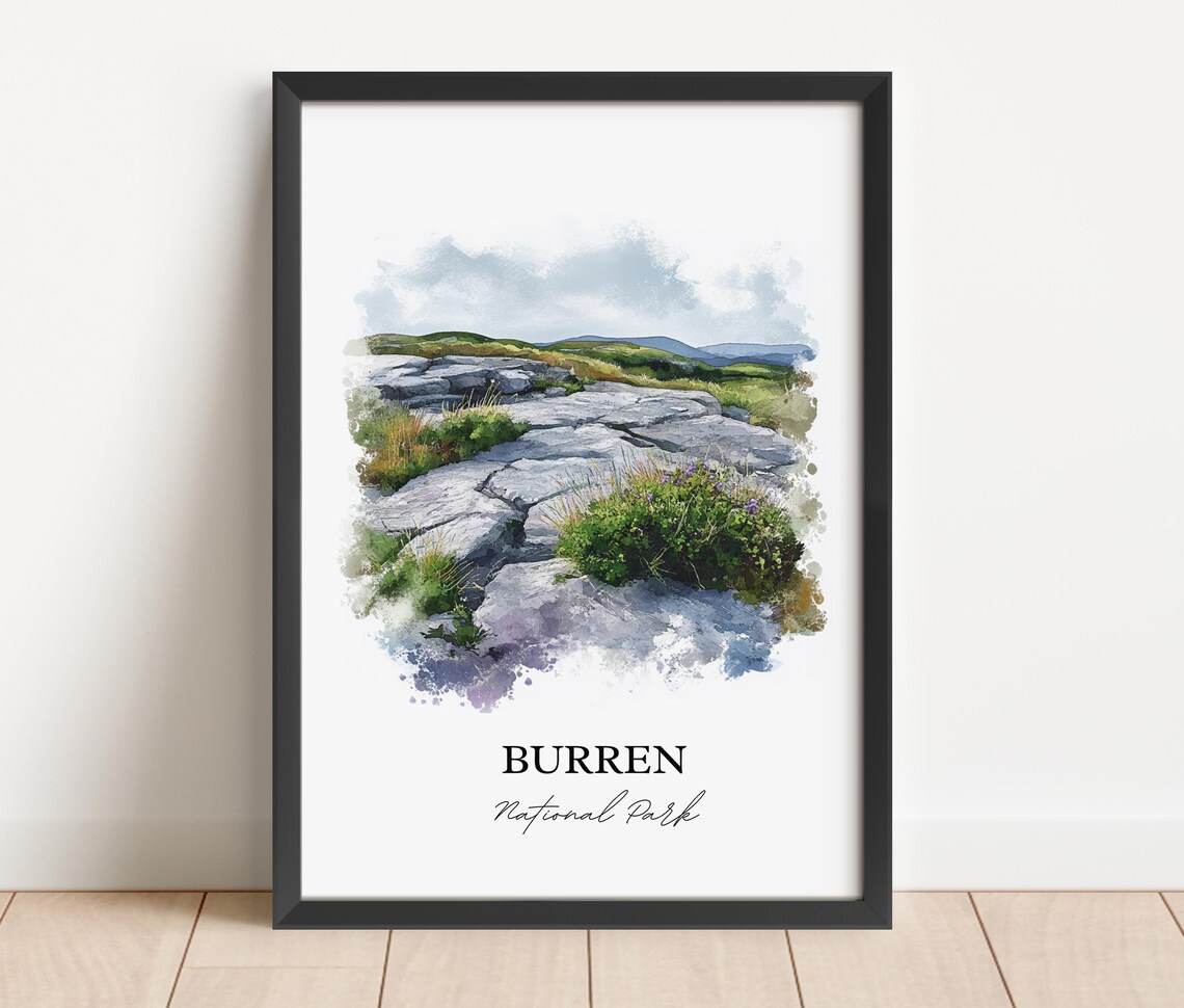 Burren Ireland Limestone Karst Landscape Watercolor National Park Poster - Image 2