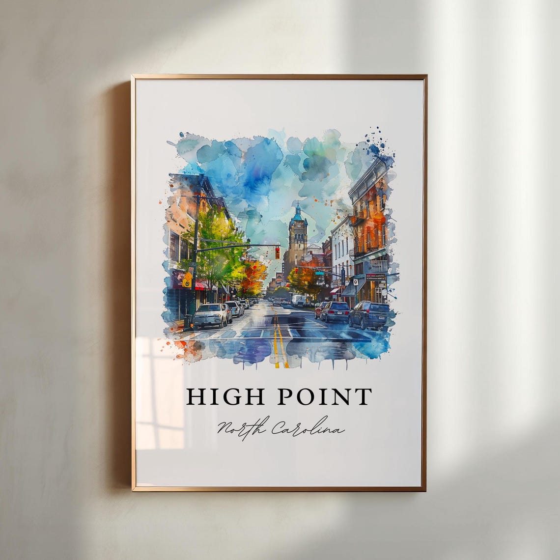 High Point North Carolina Downtown Clock Tower Watercolor Poster