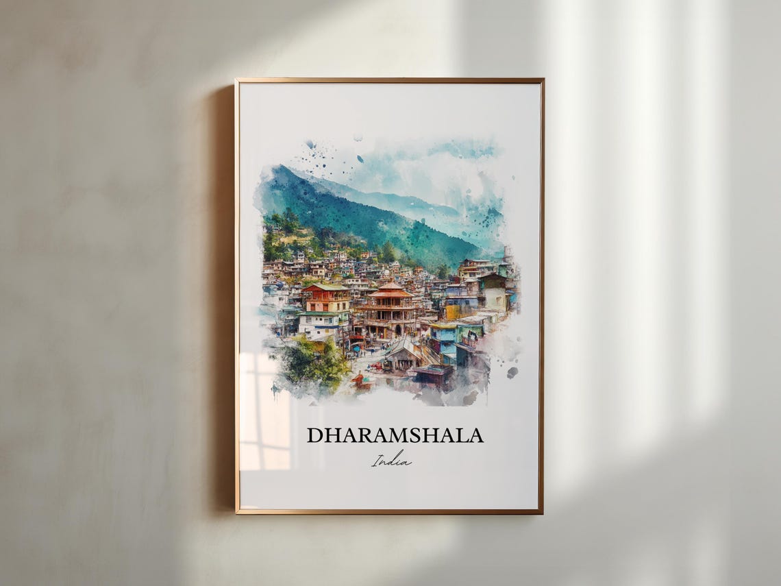 Dharamshala India Watercolor Himalayan Mountain Town Travel Poster - Image 5